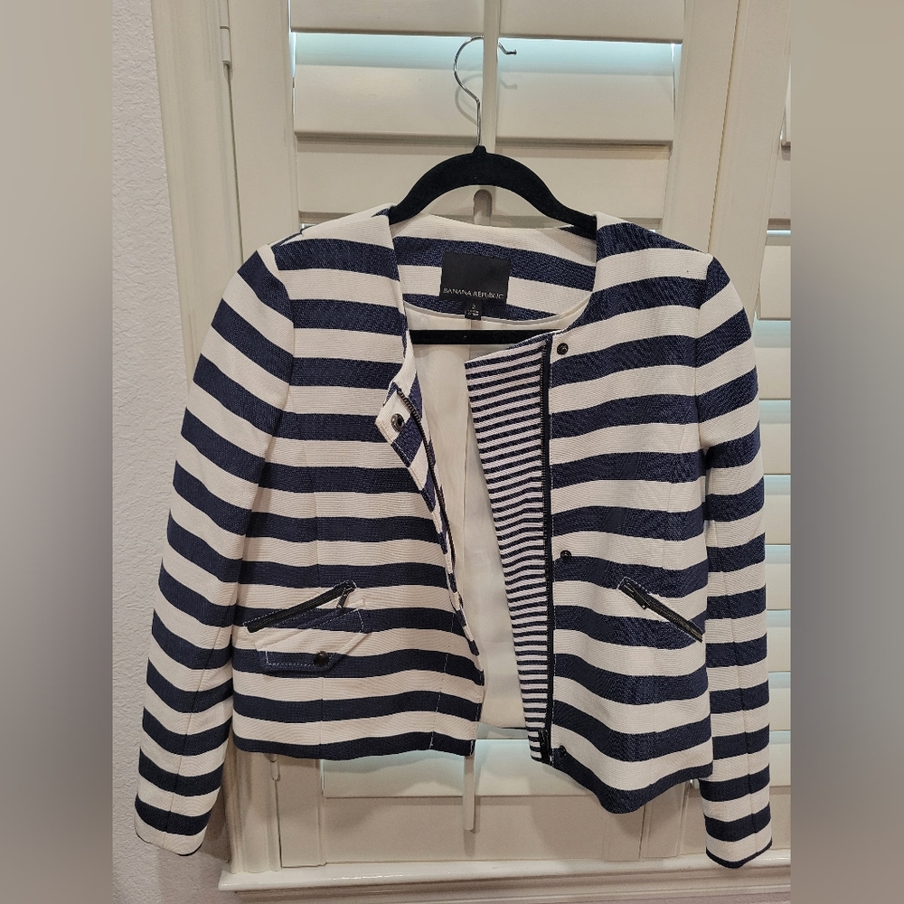Banana Republic Navy and White Striped Blazer